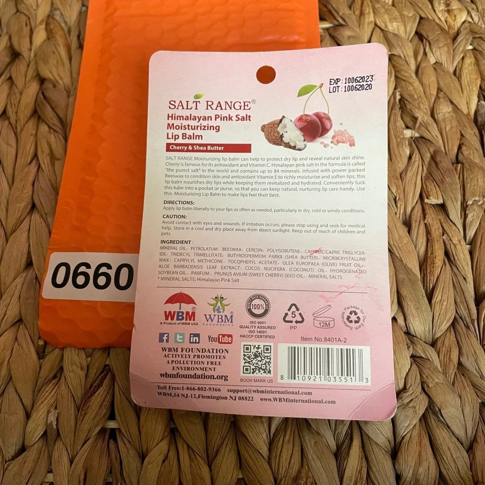 ✅ Himalayan Pink Salt Lip Balm Cherry & Shea Butter 2 Pack 0.15oz #️⃣0660